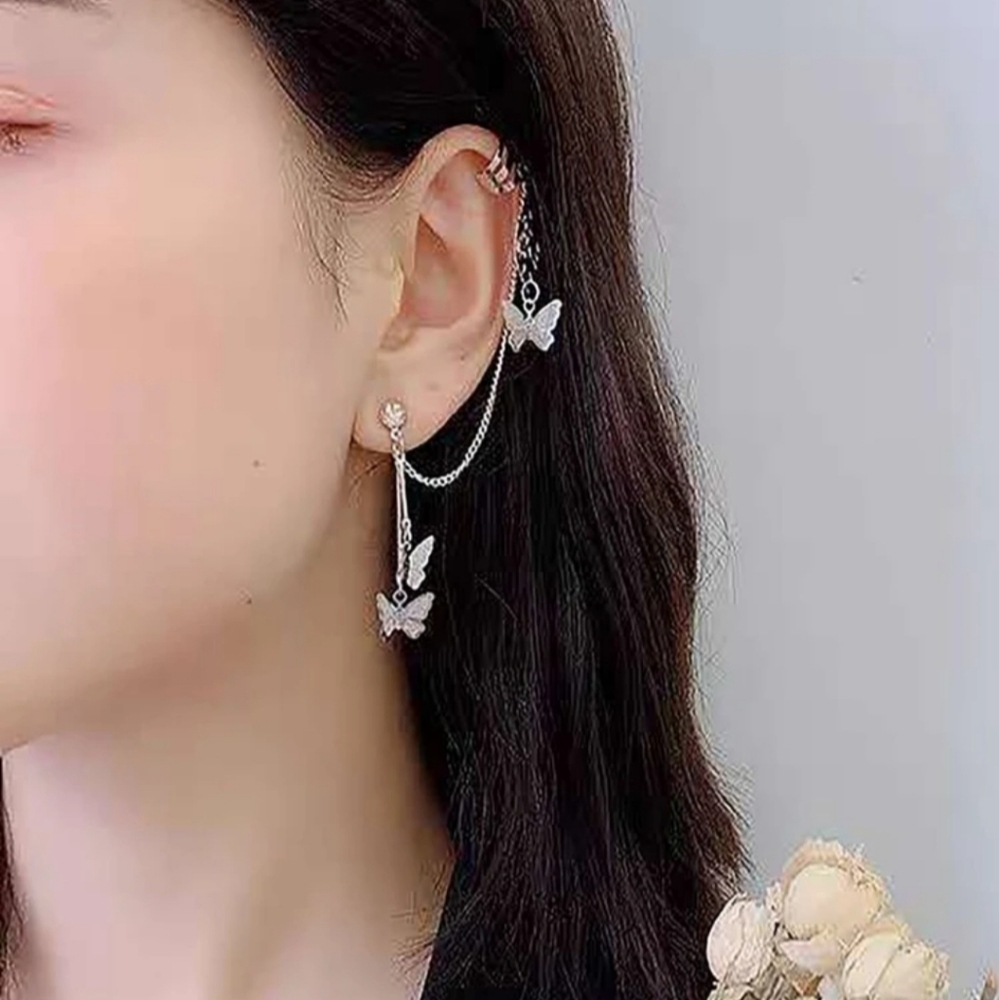 *Audrey* Butterfly Cuff and Chain Earrings - Picture 2 of 4